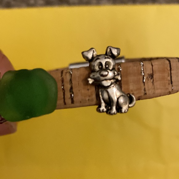 Handmade Cork Bracelet with Sea-Glass and Dog Charms - Picture 4 of 5